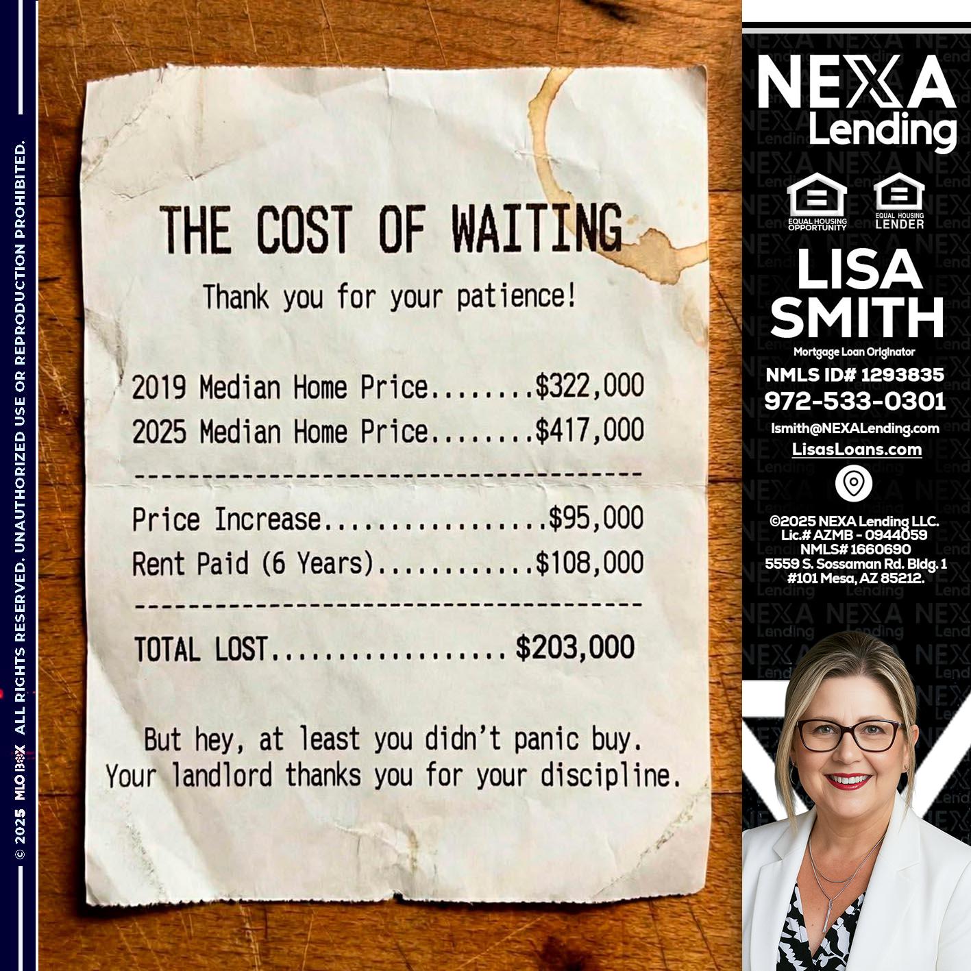 THE COST OF WAITING - Lisa Smith -Mortgage Loan Originator